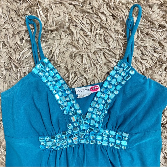 2000’s Teal gemstone singlet dress top - Picture 2 of 3